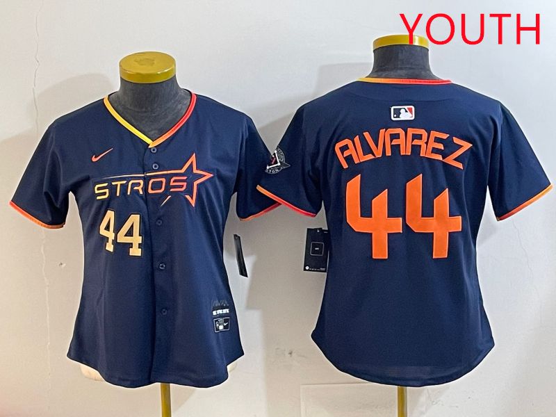 Youth Houston Astros 44 Alvarez Drak Blue Three generations Joint Name 2025 Nike MLB Jersey style 4104